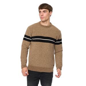 Crosshatch Mens Roundall Chenille Knitted Sweater / Taupe